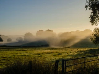 Brume matinale sur les champs à côté du gîte le Benouchon
